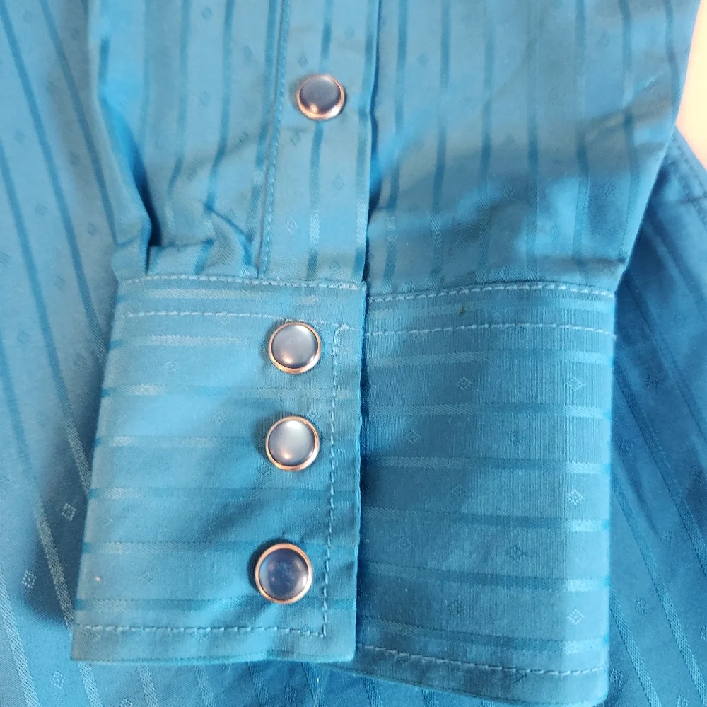 Rodeo Clothing Co Mens XL Button Front Shirt Aqua Pearl Snap Western Cowboy - Picture 2 of 7